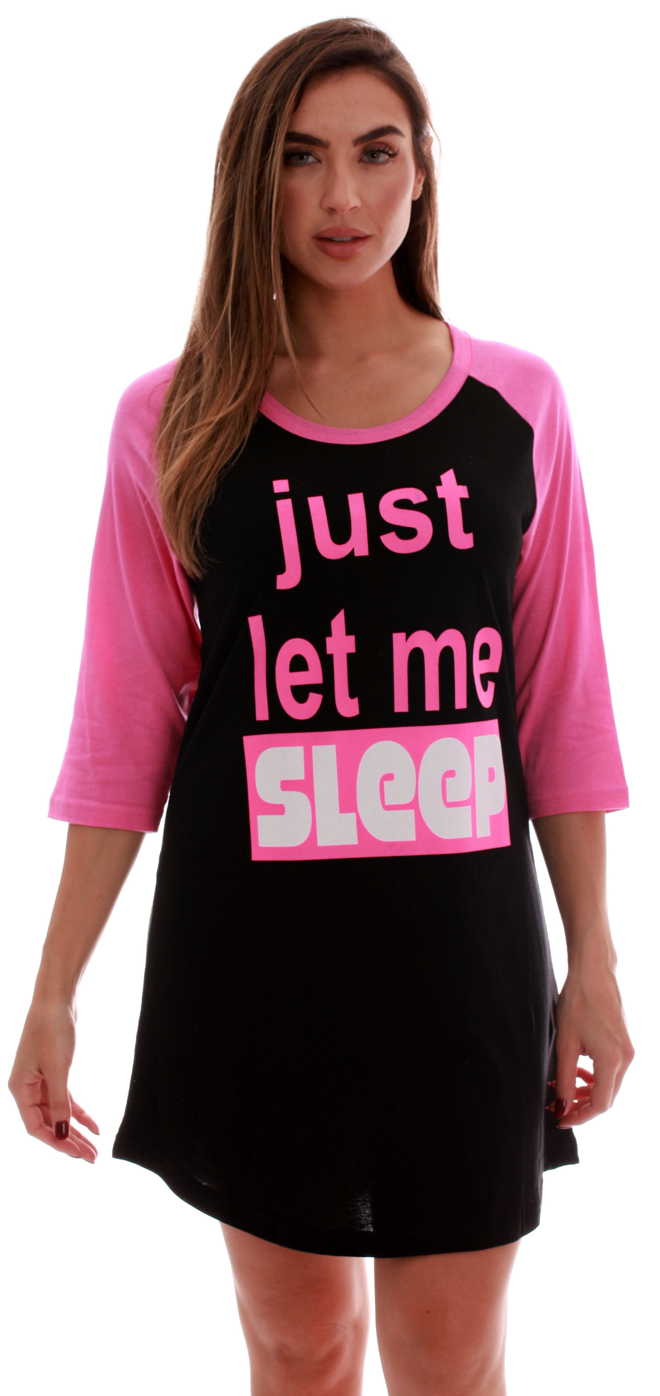 Just Love 100% Cotton Sleep Dress for Women Baseball Sleeve Nightshirt  (Black - Awesome in Bed, Small)