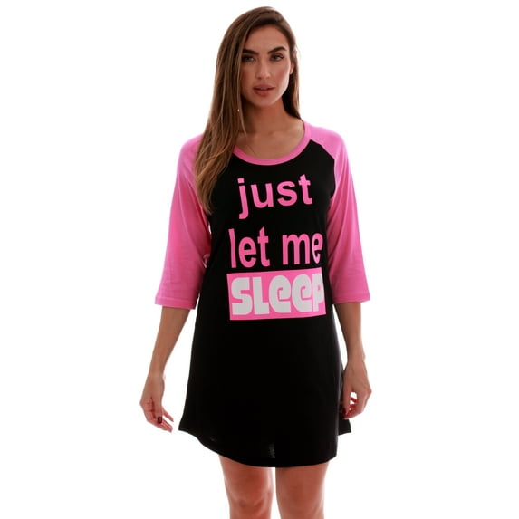 Just Love 100% Cotton Sleep Dress for Women Baseball Sleeve Nightshirt (Black - Just Let Me Sleep, Small)