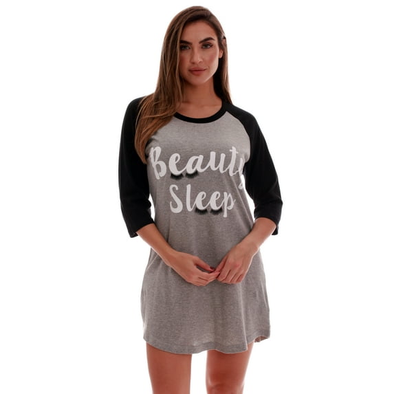 Just Love 100% Cotton Sleep Dress for Women Baseball Sleeve Nightshirt (Grey - Beauty Sleep, X-Large)