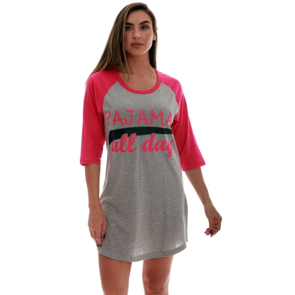 Just Love 100% Cotton Sleep Dress for Women Baseball Sleeve Nightshirt (Grey - Pajamas All Day, Small)