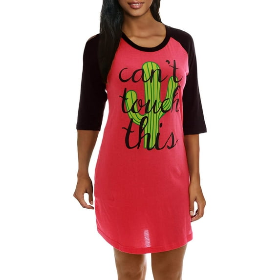Just Love 100% Cotton Sleep Dress for Women Baseball Sleeve Nightshirt (Red - Cactus, Small)