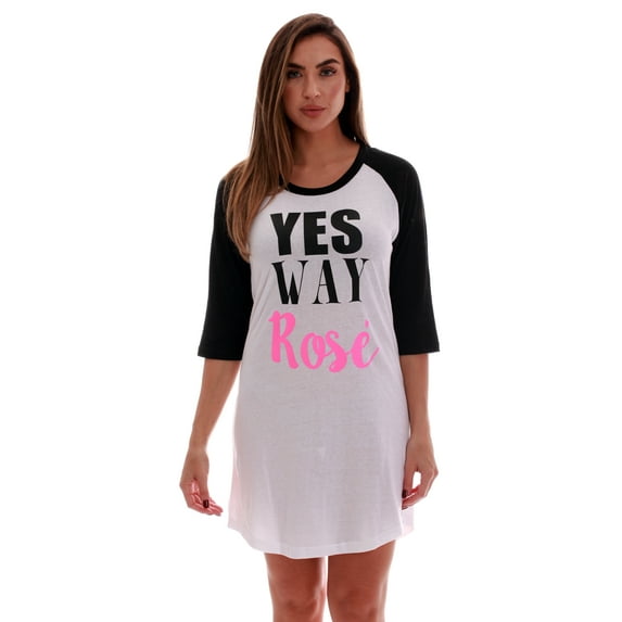 Just Love 100% Cotton Sleep Dress for Women Baseball Sleeve Nightshirt (White - Yes Way Ros, Small)