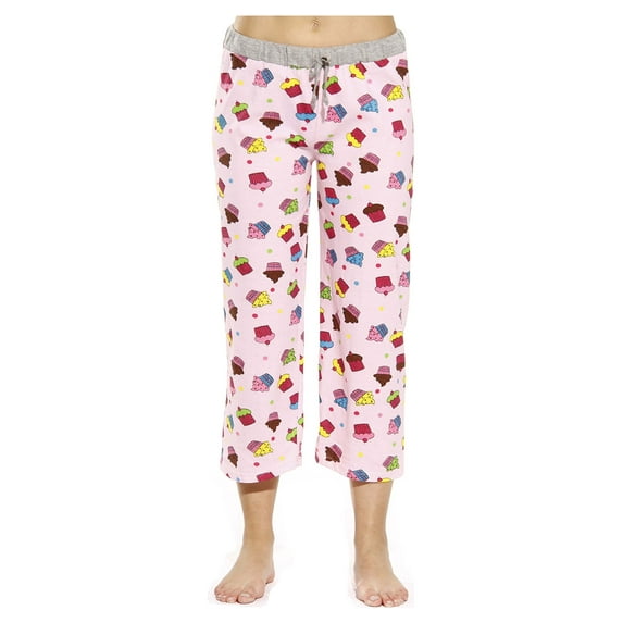 Just Love 100% Cotton Women Pajama Capri Pants Sleepwear (Cupcake Dots - Pink, 1X)