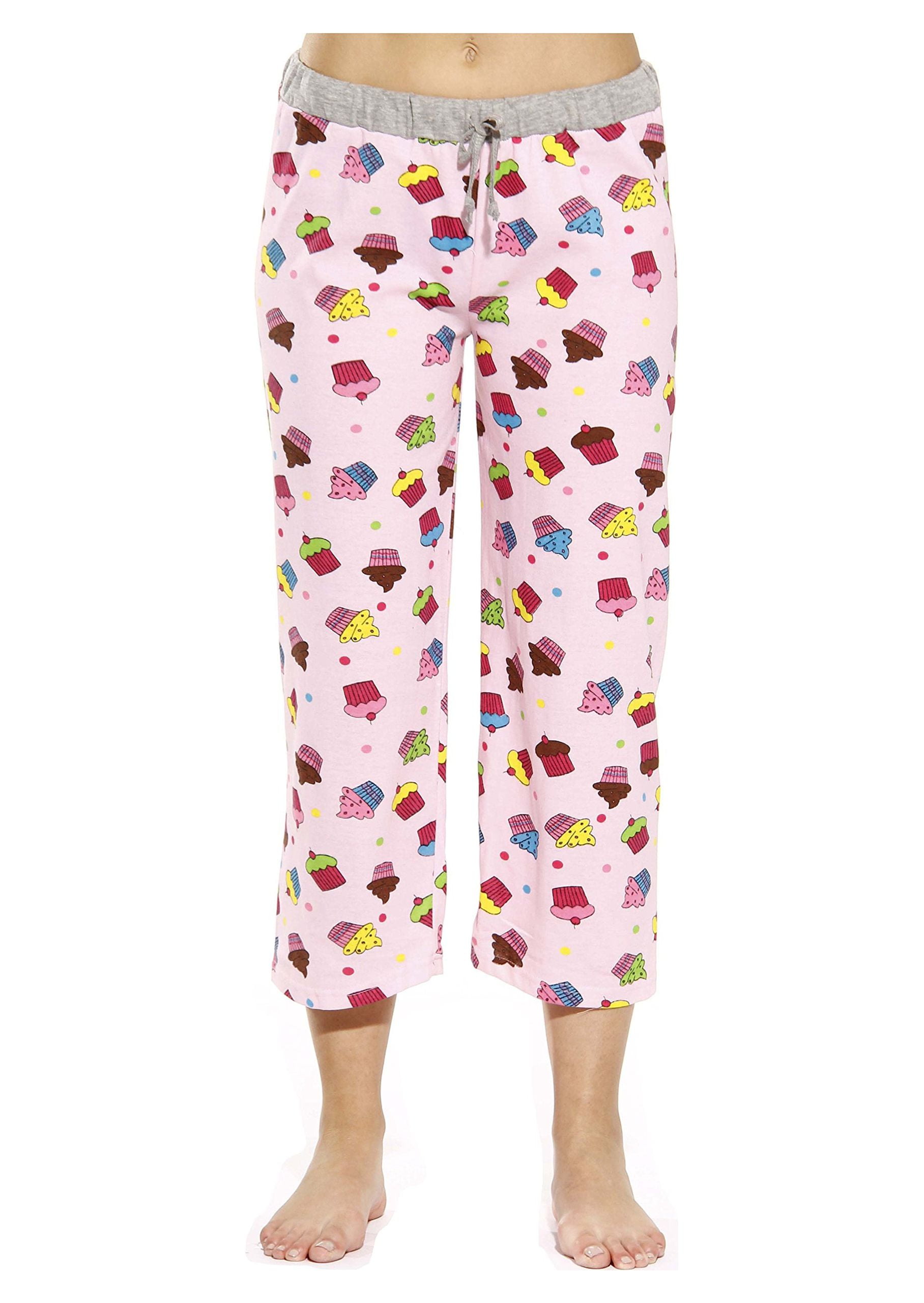 Just Love 100% Cotton Women Pajama Capri Pants Sleepwear (Cupcake Dots -  Pink, Medium) 
