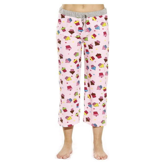 Just Love 100% Cotton Women Pajama Capri Pants Sleepwear (Cupcake Dots - Pink, Small)