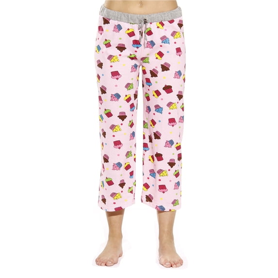 Just Love 100% Cotton Women Pajama Capri Pants Sleepwear (Cupcake Dots - Pink, X-large)