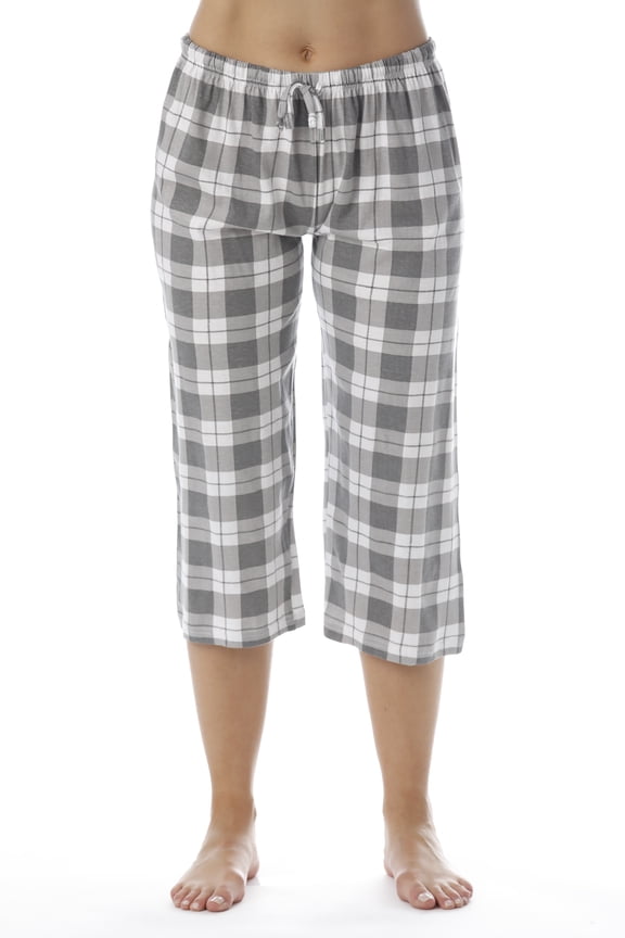 100% Cotton Women Pajama Capri Pants Sleepwear (Grey, Large)