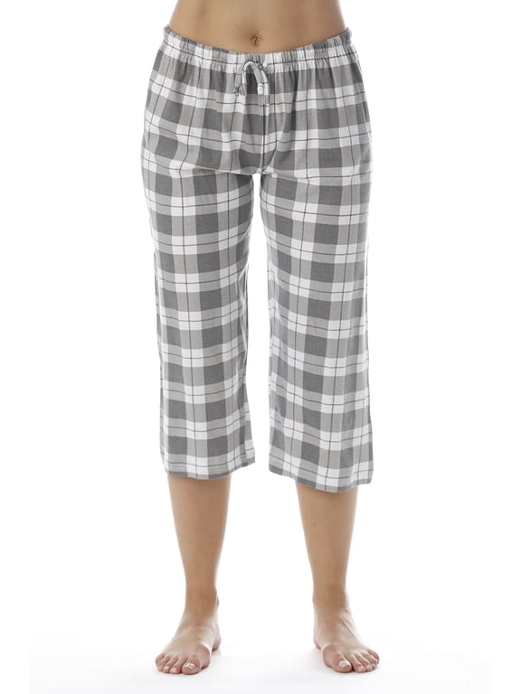 100% Cotton Women Pajama Capri Pants Sleepwear (Grey, Large)