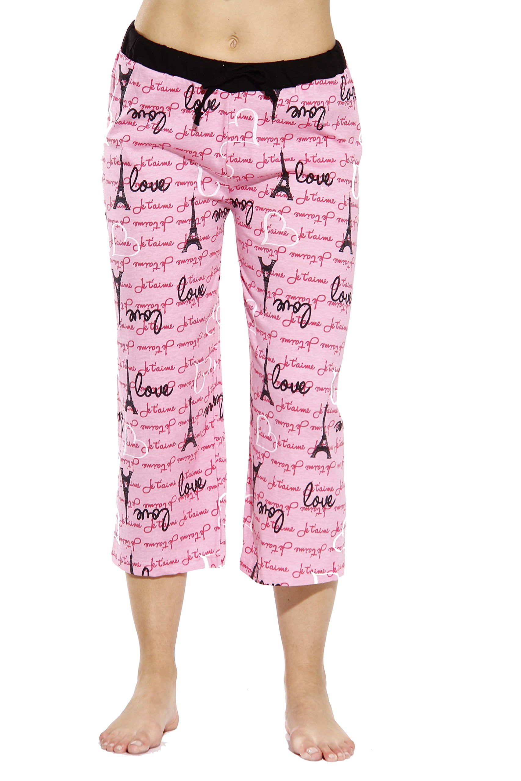 Just Love 100% Cotton Women Pajama Capri Pants Sleepwear (Love Paris -  Pink, Small)