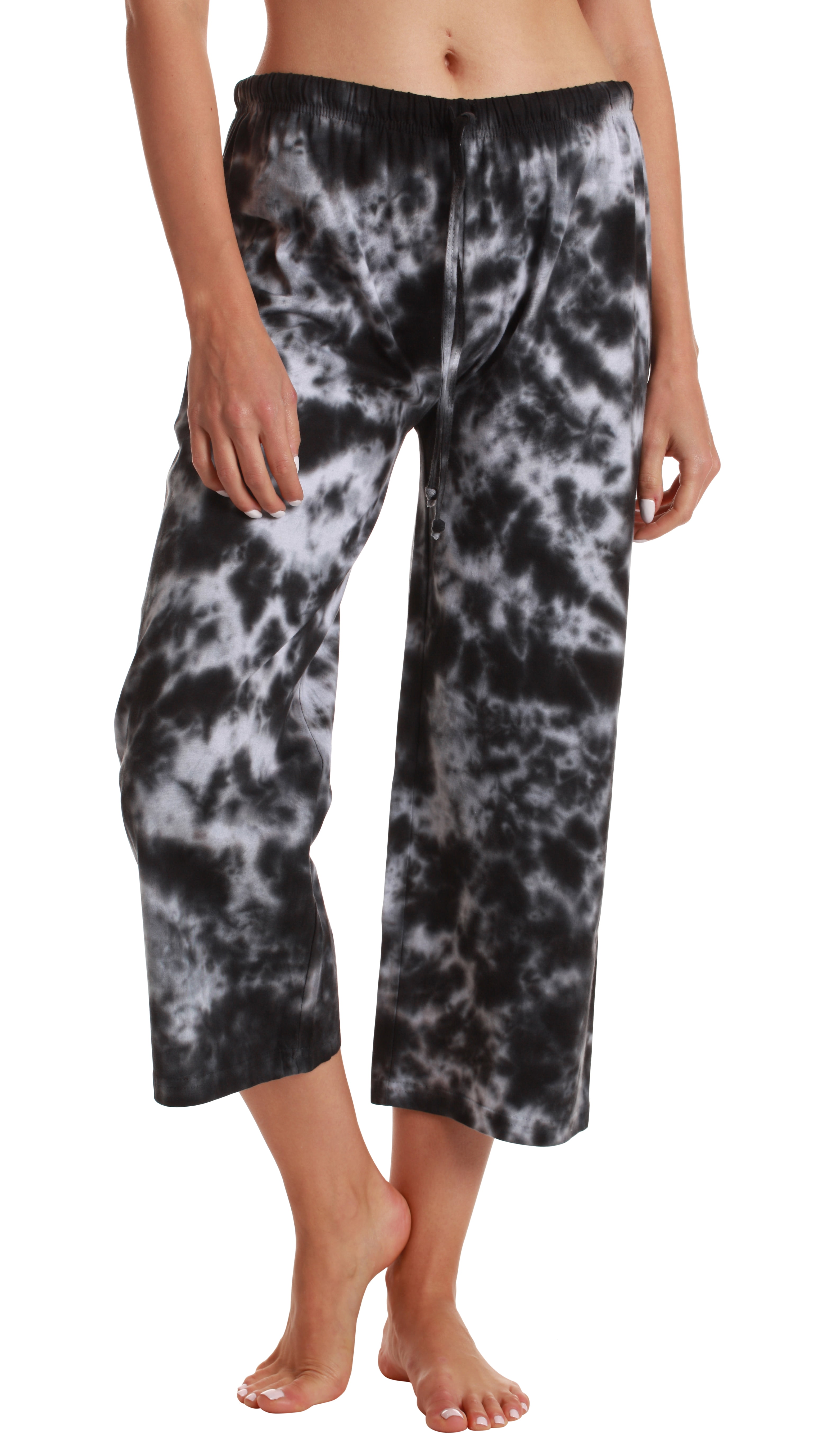 Just Love 100% Cotton Women Pajama Capri Pants Sleepwear (Tie Dye Black and  White, Small)