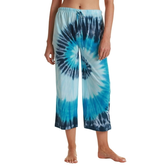 Just Love 100% Cotton Women Pajama Capri Pants Sleepwear (Tie Dye Blue Swirl, Medium)