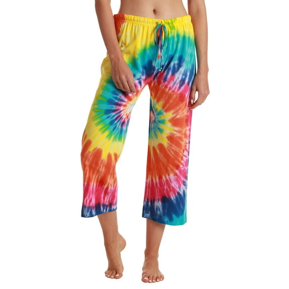 Just Love 100% Cotton Women Pajama Capri Pants Sleepwear (Tie Dye Bright Swirl, Small)