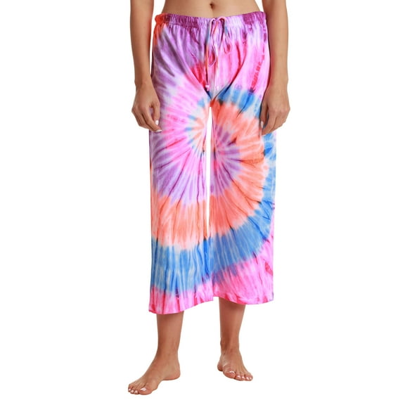 Just Love 100% Cotton Women Pajama Capri Pants Sleepwear (Tie Dye Colorful Swirl, Large)