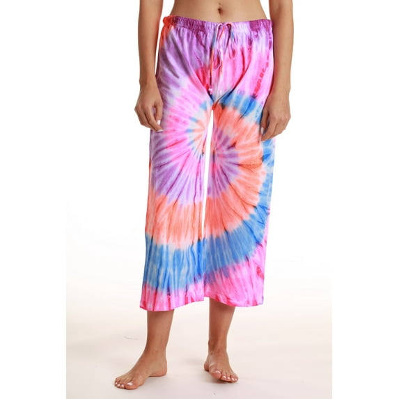 Just Love 100% Cotton Women Pajama Capri Pants Sleepwear (Tie Dye Colorful Swirl, Medium)