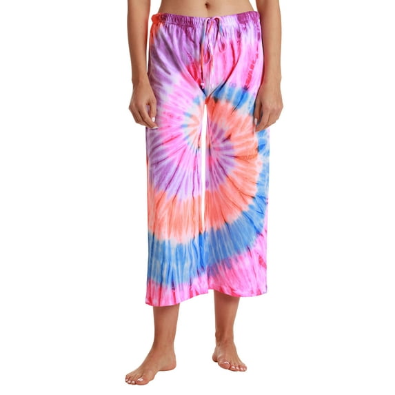 Just Love 100% Cotton Women Pajama Capri Pants Sleepwear (Tie Dye Colorful Swirl, Small)