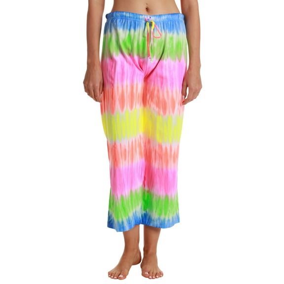 Just Love 100% Cotton Women Pajama Capri Pants Sleepwear (Tie Dye Rainbow, Large)