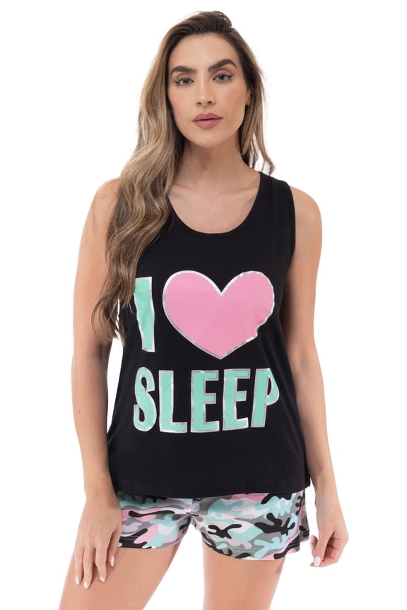100% Cotton Womens Sleepwear Pajama Set Breathable, Natural Comfort (Love Sleep - Camo, 2X)