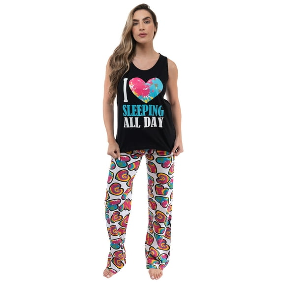 Just Love 100% Cotton Womens Sleepwear Pajama Set Soft & Eco-Friendly (Black - I Love Sleeping All Day, X-large)