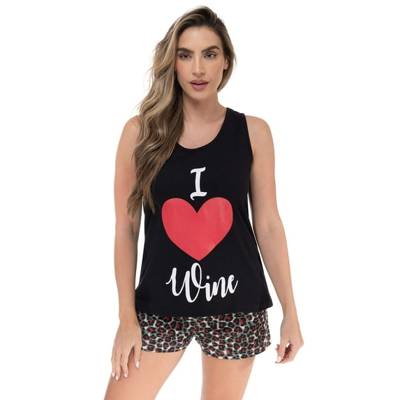 Just Love 100% Cotton Womens Sleepwear Pajama Set Breathable, Natural Comfort (Black - Heart Wine Leopard, 1X)