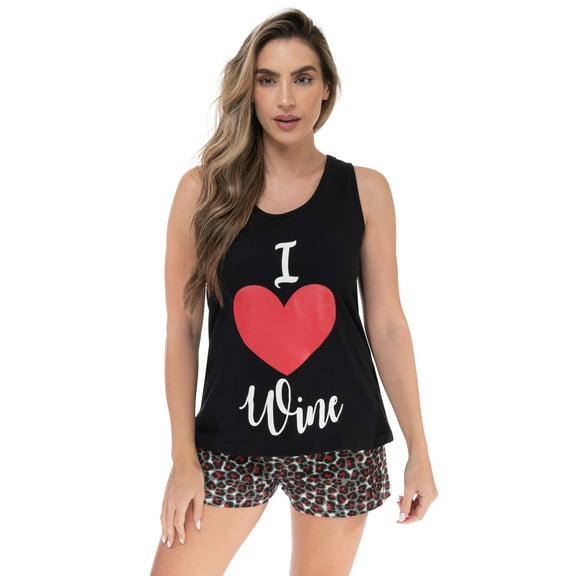 Just Love 100% Cotton Womens Sleepwear Pajama Set  Breathable, Natural Comfort (Black - Heart Wine Leopard, Small)