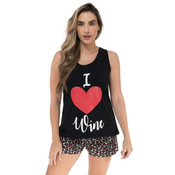 Just Love 100% Cotton Womens Sleepwear Pajama Set Breathable, Natural Comfort (Black - Heart Wine Leopard, Small)