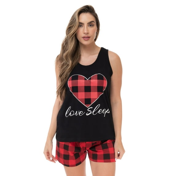 Just Love 100% Cotton Womens Sleepwear Pajama Set Breathable, Natural Comfort (Black - Love Sleep Buffalo Plaid, Medium)