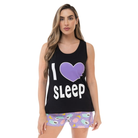 Just Love 100% Cotton Womens Sleepwear Pajama Set Breathable, Natural Comfort (Black - Love Sleep Sheep, 1X)