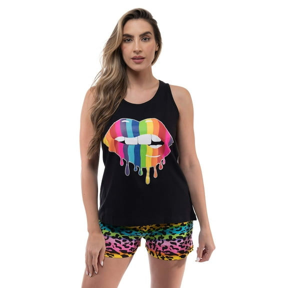 Just Love 100% Cotton Womens Sleepwear Pajama Set  Breathable, Natural Comfort (Black - Rainbow Lips, Medium)