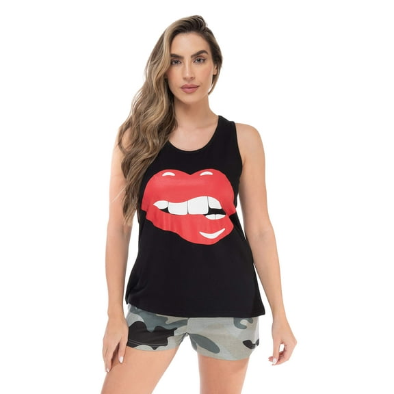 Just Love 100% Cotton Womens Sleepwear Pajama Set  Breathable, Natural Comfort (Black - Red Lips, Medium)