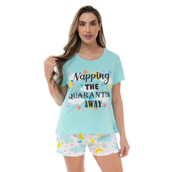 Just Love 100% Cotton Womens Sleepwear Pajama Set Breathable, Natural Comfort (Blue - Napping, Small)