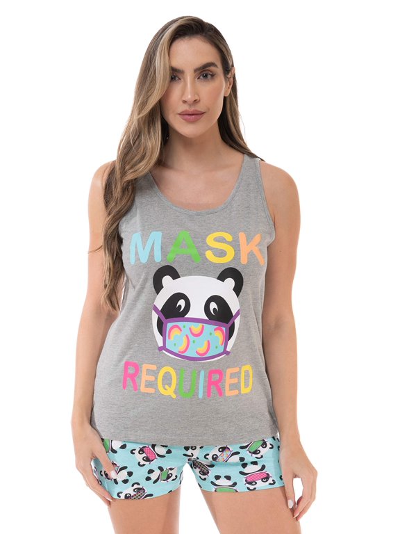 100% Cotton Women Sleepwear Pajama Sets (Grey - Panda, Large)