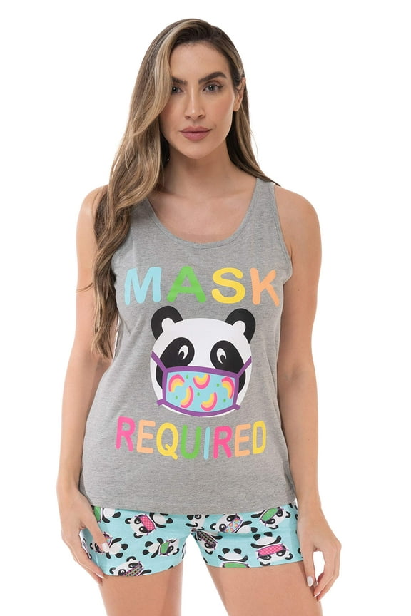 100% Cotton Women Sleepwear Pajama Sets (Grey - Panda, Large)