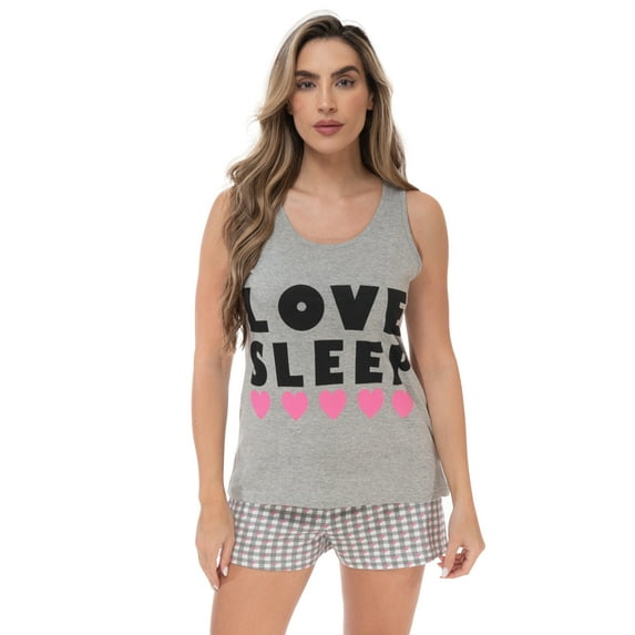 Just Love 100% Cotton Womens Sleepwear Pajama Set Breathable, Natural Comfort (Love Sleep - Grey Plaid, Medium)