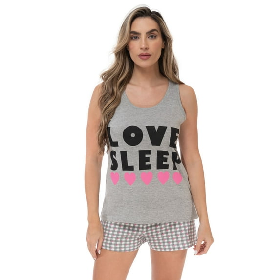 Just Love 100% Cotton Womens Sleepwear Pajama Set Breathable, Natural Comfort (Love Sleep - Grey Plaid, X-Large)