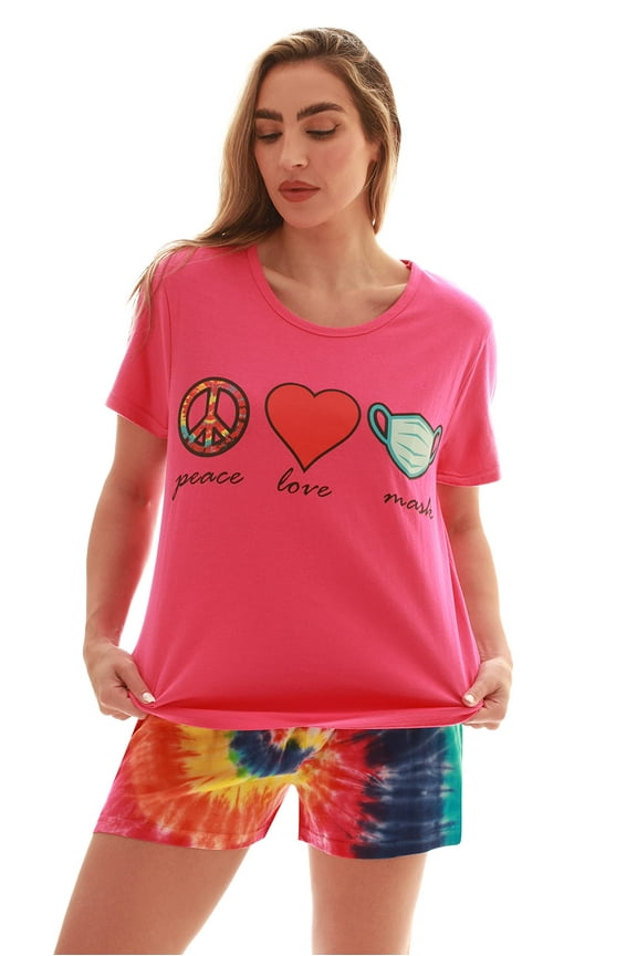100% Cotton Women Sleepwear Pajama Sets (Pink - Tie Dye, Small)