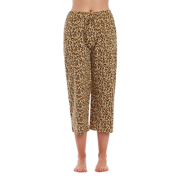 Just Love 100% Cotton Women's Capri Pajama Pants Sleepwear - Comfortable and Stylish (Beige Cheetah, Small)