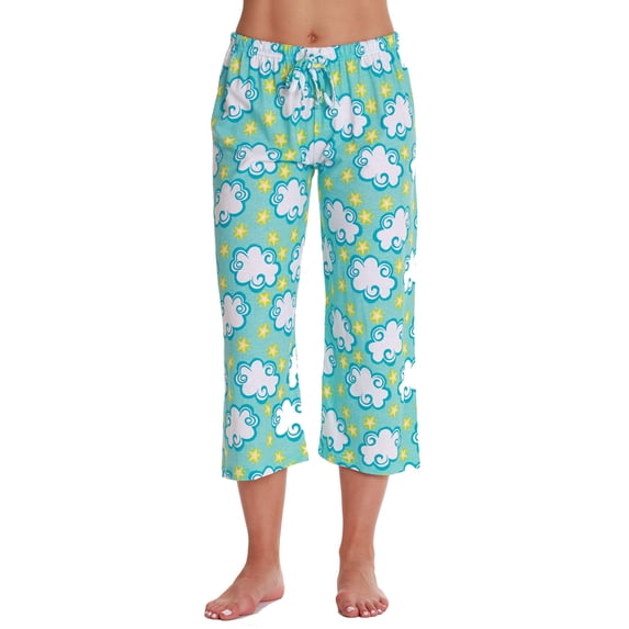 Just Love 100% Cotton Women's Capri Pajama Pants Sleepwear - Comfortable and Stylish (Blue - Big Cloud, Medium)
