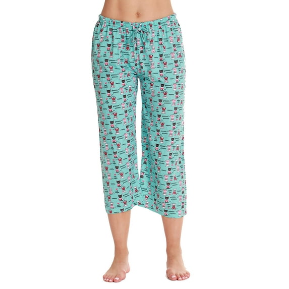 Just Love 100% Cotton Women's Capri Pajama Pants Sleepwear - Comfortable and Stylish (Blue - Cat Naps, Medium)
