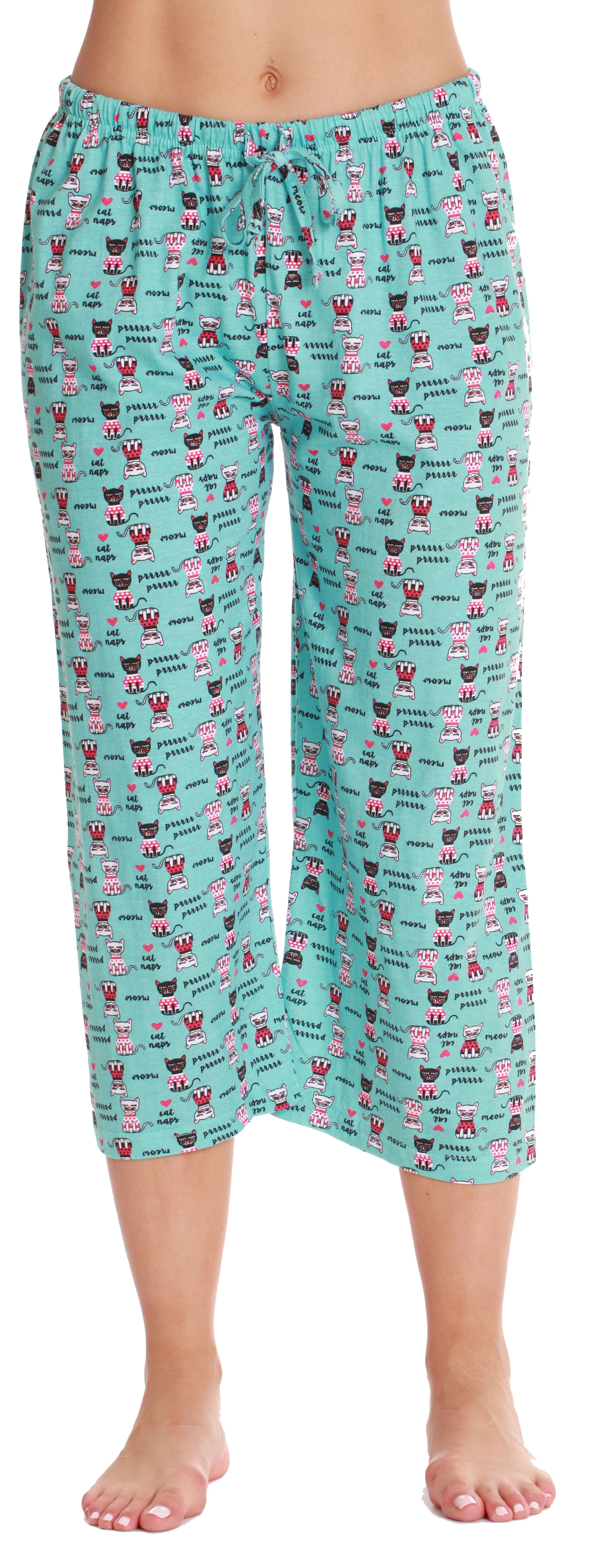Just Love 100 Cotton Women s Capri Pajama Pants Sleepwear Comfortable and Stylish Blue Cat Naps Small