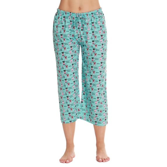 Just Love 100% Cotton Women's Capri Pajama Pants Sleepwear - Comfortable and Stylish (Blue - Cat Naps, Small)