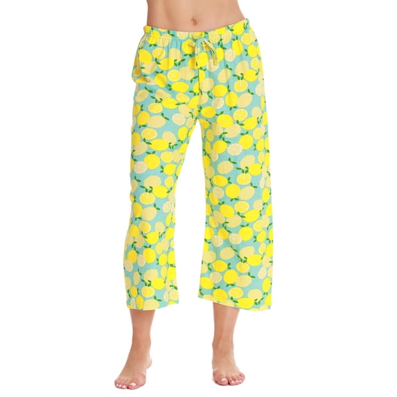 Just Love 100% Cotton Women's Capri Pajama Pants Sleepwear - Comfortable and Stylish (Blue - Lemons, 2X Plus)