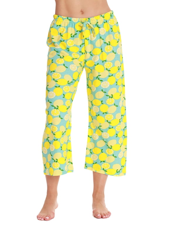 100% Cotton Women's Capri Pajama Pants Sleepwear - Comfortable and Stylish (Blue - Lemons, Small)