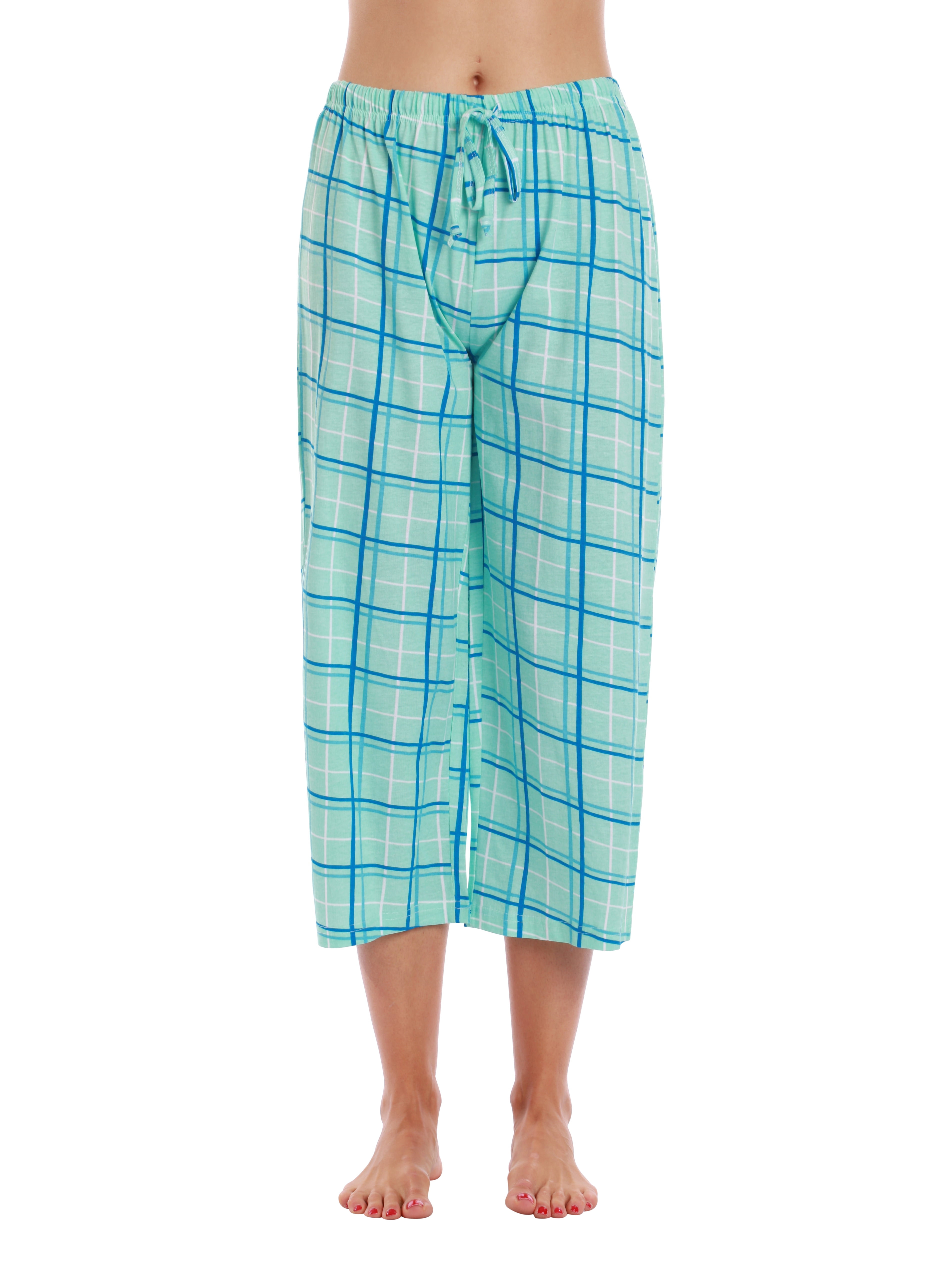 Just Love 100% Cotton Women's Capri Pajama Pants Sleepwear - Comfortable  and Stylish (Blue Plaid, Medium)
