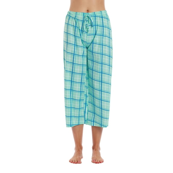 Just Love 100% Cotton Women's Capri Pajama Pants Sleepwear - Comfortable and Stylish (Blue Plaid, Medium)