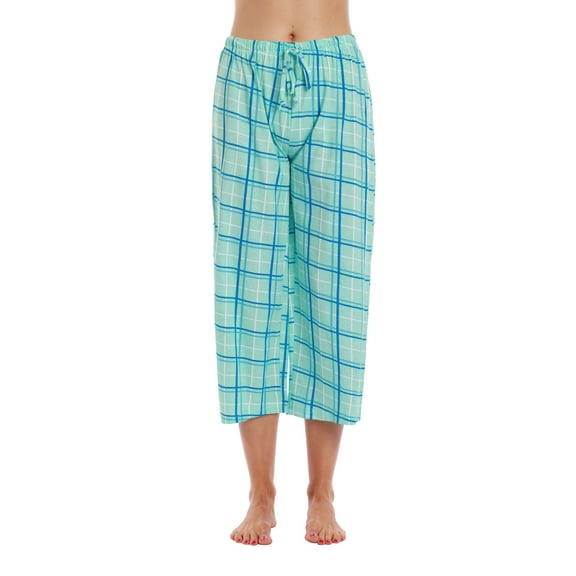 Just Love 100% Cotton Women's Capri Pajama Pants Sleepwear - Comfortable and Stylish (Blue Plaid, Small)