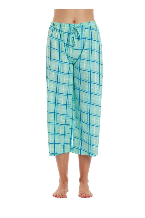 100% Cotton Women's Capri Pajama Pants Sleepwear - Comfortable and Stylish (Blue Plaid, Small)