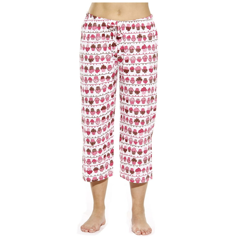 Just Love 100% Cotton Women's Capri Pajama Pants Sleepwear - Comfortable  and Stylish (Cupcake - White, Small)