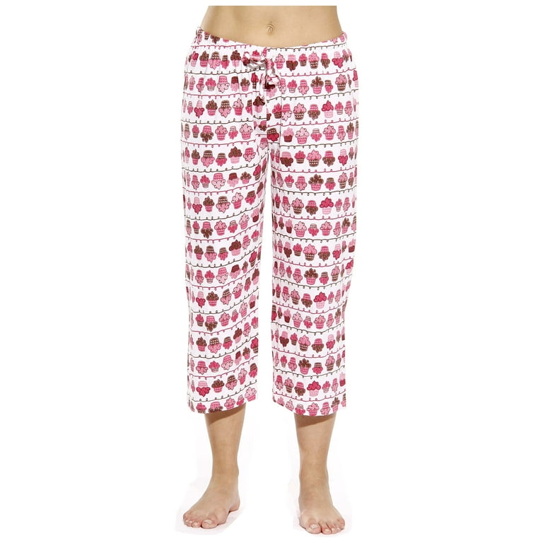 Just Love 100 Cotton Women s Capri Pajama Pants Sleepwear Comfortable and Stylish Cupcake White Small Walmart
