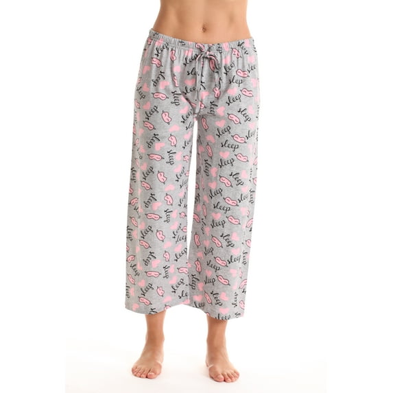 Just Love 100% Cotton Women's Capri Pajama Pants Sleepwear - Comfortable and Stylish (Grey - I Love Sleep Mask, Medium)