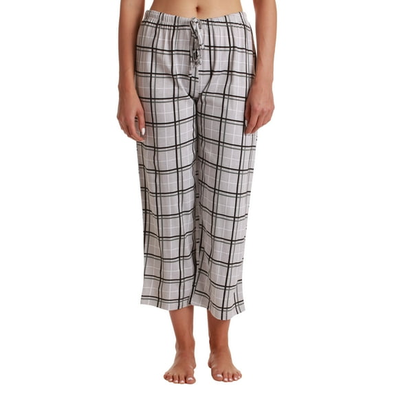 Just Love 100% Cotton Women's Capri Pajama Pants Sleepwear - Comfortable and Stylish (Grey Plaid, Medium)